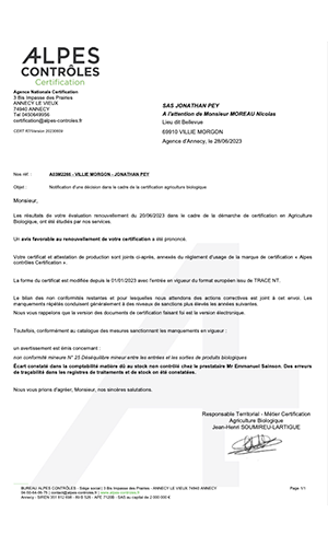 Domaine Jonathan Pey - Morgon Cru - Agriculture Biologique Certificat Biologique pouce