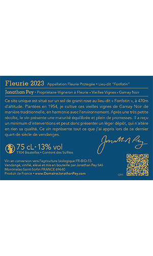 Domaine Jonathan Pey Fleurie Fonfotin Cru 2023 Back Label - French thumb