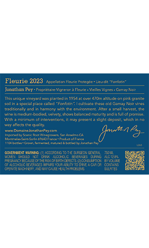 Domaine Jonathan Pey Fleurie Fonfotin Cru 2023  Back Label - US Version thumb