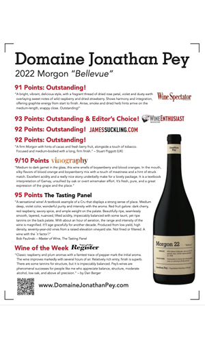Domaine Jonathan Pey Morgon Bellevue Cru 2022 Fiche de présentation du Domaine Jonathan Pey Morgon Bellevue Cru 2022 Thumb